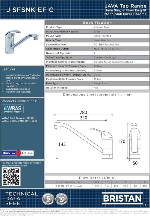 Image du produit Bristan Robinet de lavabo à levier unique avec technologie Easyfit et finition chromée brillante