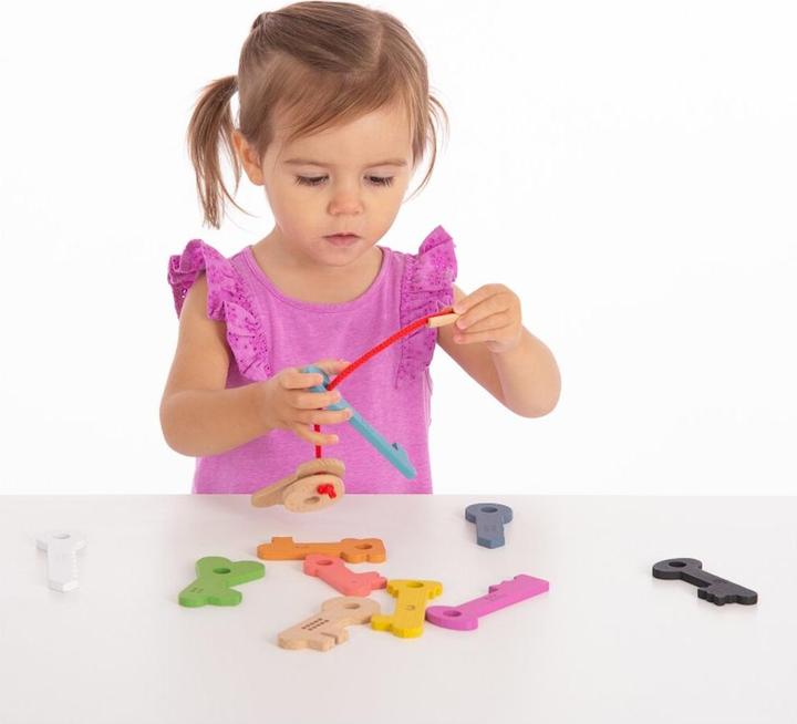 Actual product image TickiT Rainbow wooden keys – 11 numbered keys with threading cord & bag