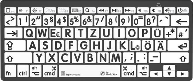 Produktbild Logickeyboard XL-Print Black on White DE (Mac/BT) (DE, Kabellos)