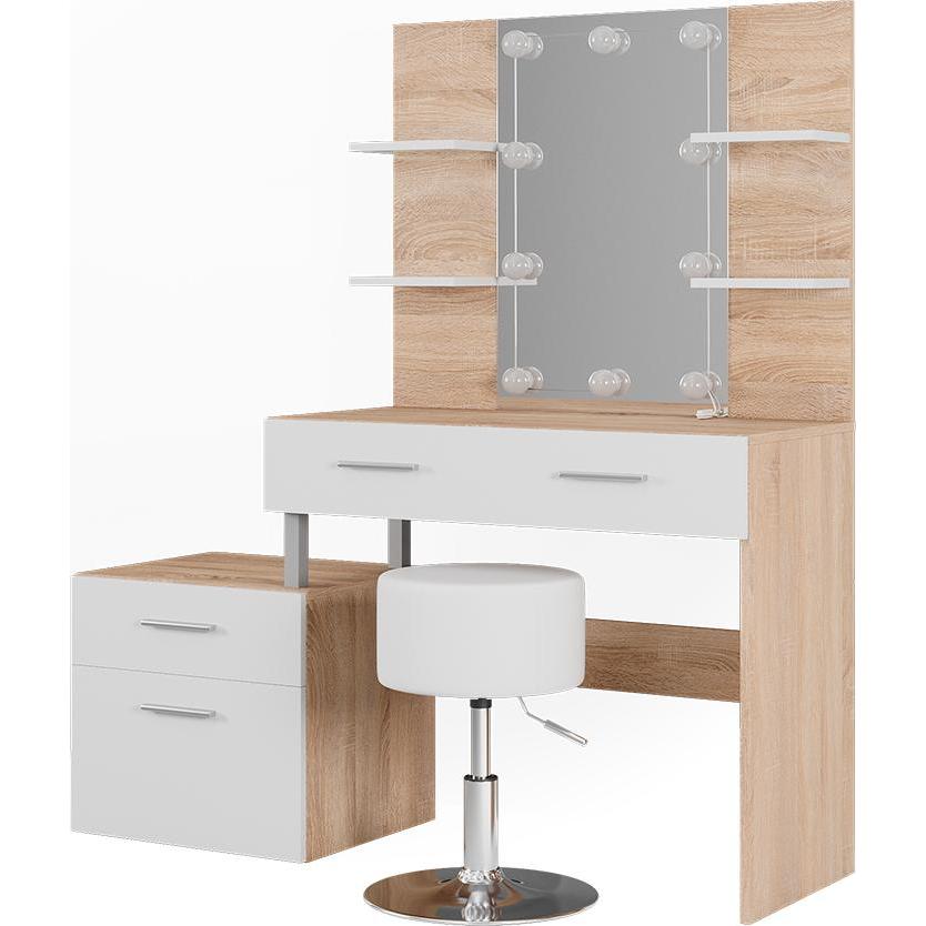 Vicco, Schminktisch, Maria mit Hocker und Beleuchtung (132 x 43 x 145.5 cm)