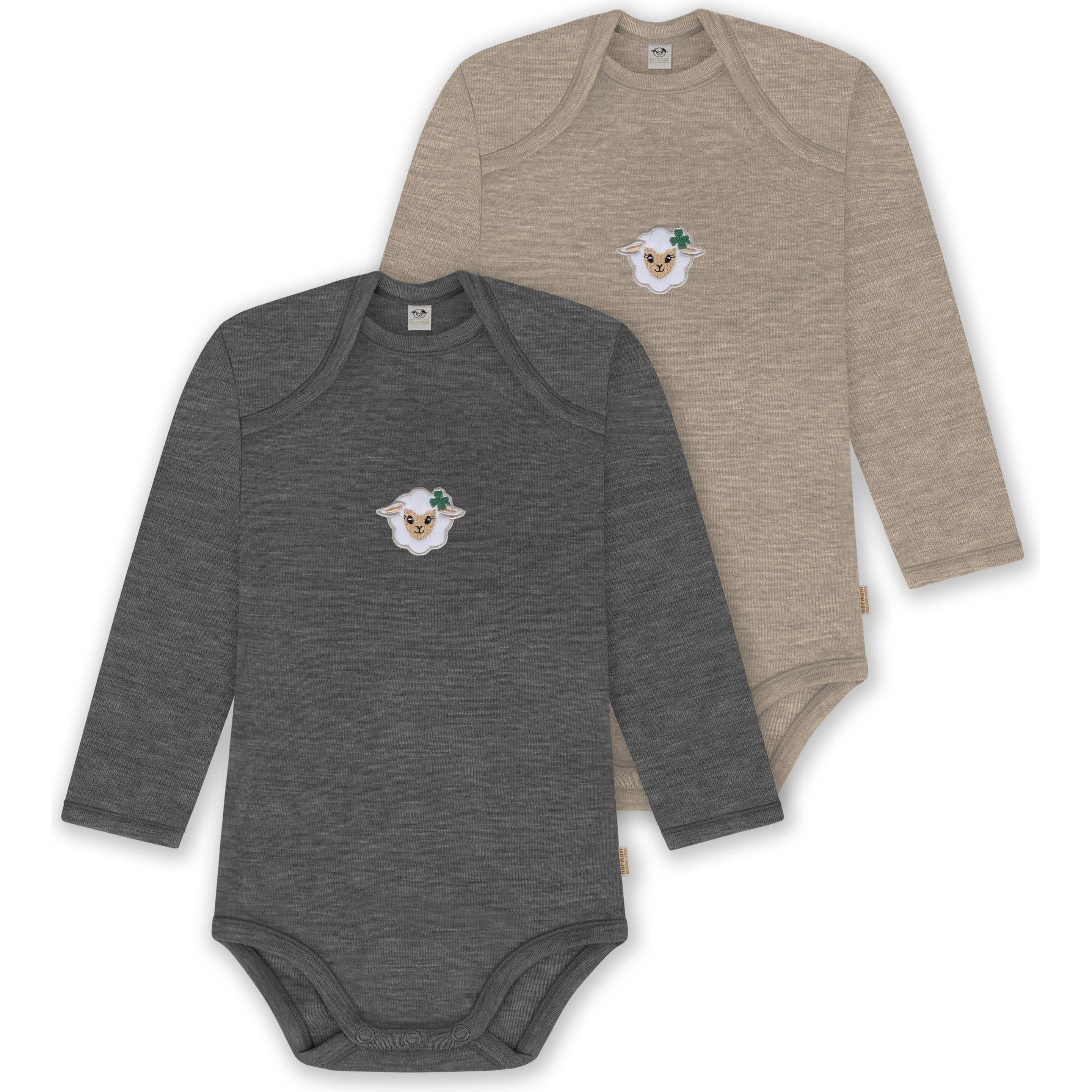 Normani, Herren, Body, 2er Pack Baby Merino Body Langarm „Auckland" - 9381, Grau, (68)