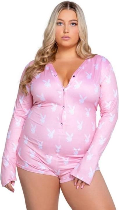 Playboy Lingerie - Slumber Bunny Curvy Onesie - Pink (XXL)