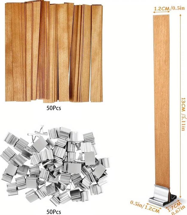 Actual product image I Am Creative Holzdocht mit Metallhalter für Kerzengiessen, 50 Stück