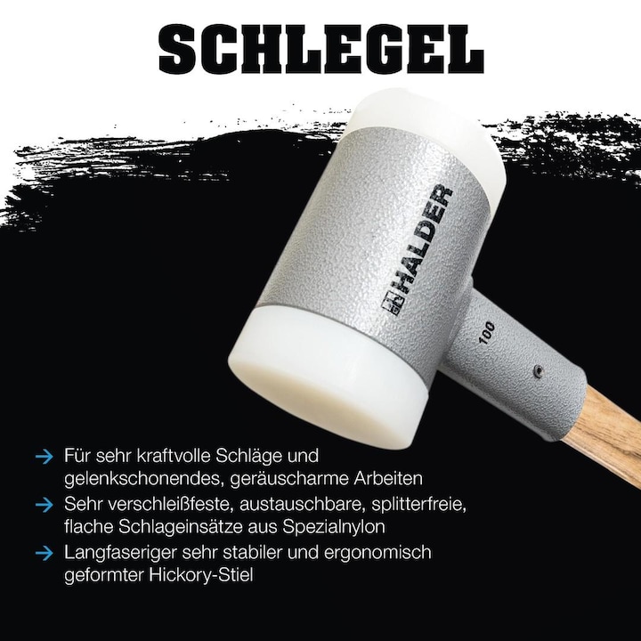 Immagine prodotto Simplex Mazza HALDER, senza rinculo, con manico in hickory, Ø 80 / 3,6 kg, nylon (3600 g)