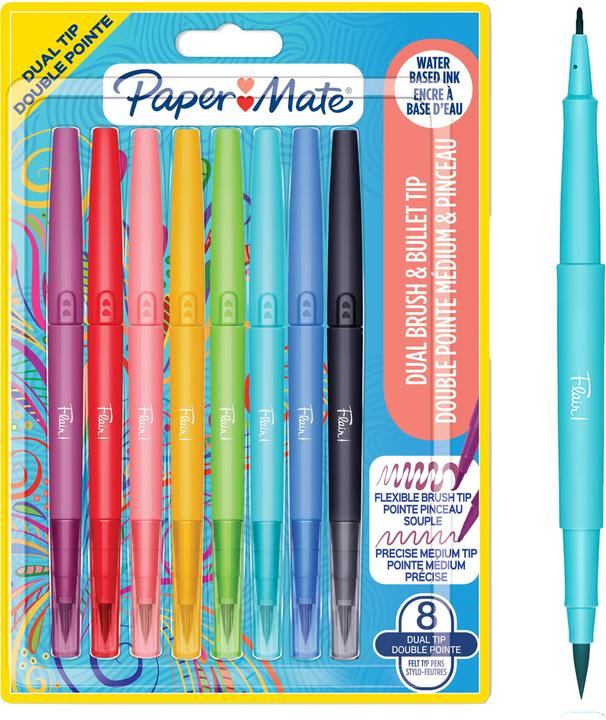 Immagine prodotto Paper Mate Pennarello Flair Dual Medium, 8 pezzi, larghezza riga (Multicolore, 8 x)