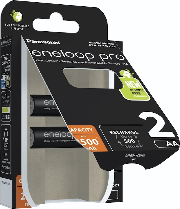 Produktbild Panasonic Wiederaufladbare Batterien ENELOOP Pro BK-3HCDE (2 Stk., AA, 2500 mAh)