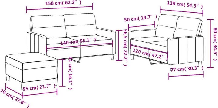 Actual product image VidaXL Sofa set Cushion Armchair Sofa Couch Design sofa 3-piece brown fabric (2 person sofa)