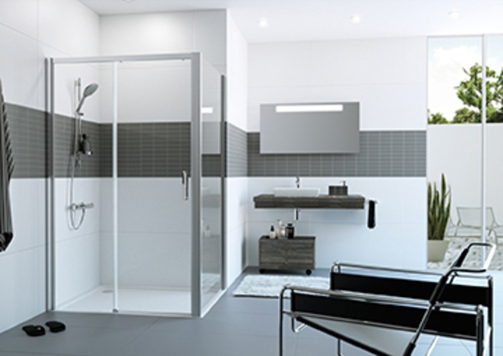 Produktbild Hüppe Classics 2 EasyEntry 4-Eck Gleittür 1-teilig mit festem Segment, Breite:155cm, Höhe:200cm (214 cm, 96 cm, 11 cm)