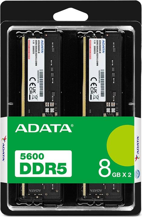 Image du produit Adata DDR5 16GB 5600-46 K2 Premier Tray double plateau (2 x 4GB, 5600 MHz, RAM DDR5, DIMM)