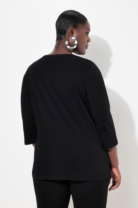 Immagine prodotto Ulla Popken Maglia dal taglio svasato con applicazioni, scollo a V e maniche a 3/4 (50, 52)