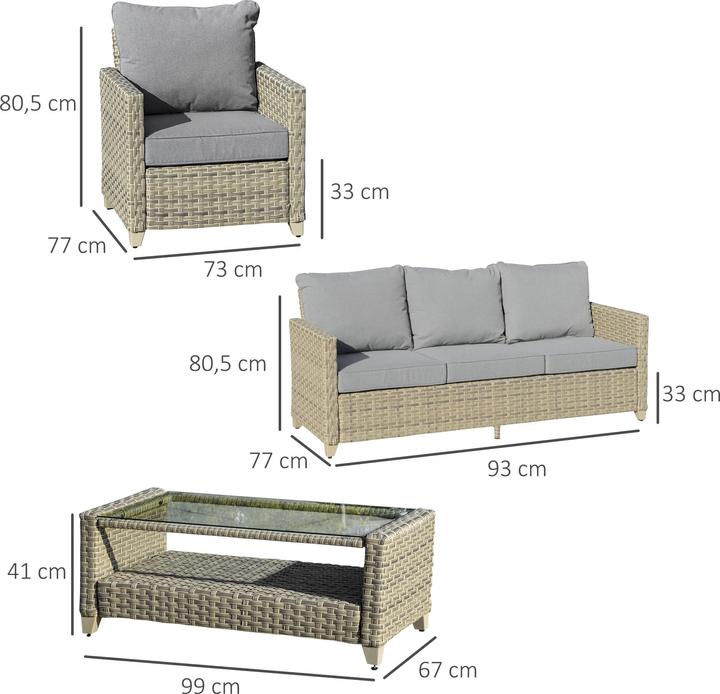 Produktbild Outsunny Polyrattan Set Gartengarnitur mit Couchtisch