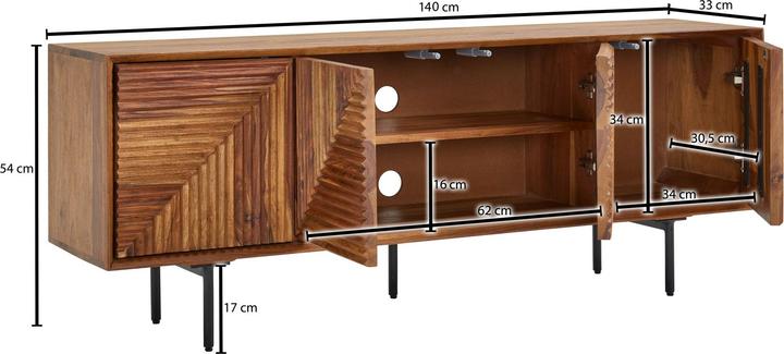 Produktbild FineBuy Lowboard Sheesham Braun (33 x 140 x 54 cm)