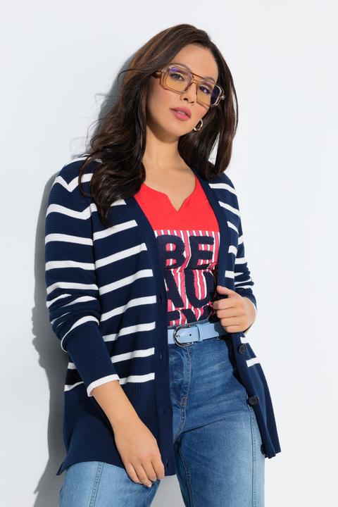 Produktbild Ulla Popken Strickjacke, Ringel, V-Ausschnitt, Langarm (62)