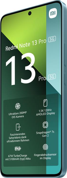 Productafbeelding Xiaomi Redmi Note 13 Pro 5G (256 GB, Ocean Teal, 6.67", Dubbele SIM, 200 Mpx, 5G)