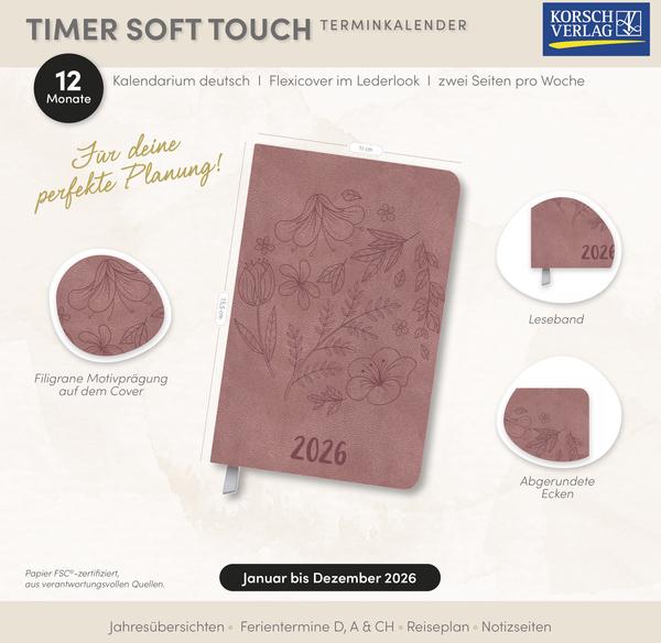Produktbild TimerSoftTouchmorgenrot2026 (A6, 1 Woche / 2 Seiten)