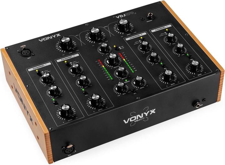 Vonyx VDJ270 Rotary mixer - 4 kanaals mengpaneel - Analoge mixer - 2-band EQ - Zwart/houtlook