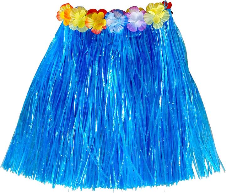 Produktbild Widmann Blauer Hawaii Bastrock Mit Blumengürtel 45 cm