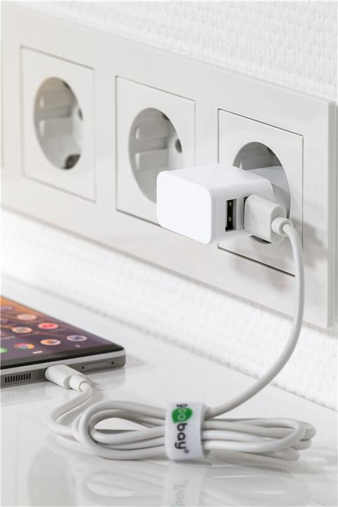 Actual product image Goobay Dual USB A Charger with USB Micro Cable (12 W, 2 ports)