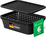 Produktbild Novaliv 6er Set Aufbewahrungsboxen mit Deckel Mini 1L Korb Schwarz in Rattan Design Lebensmittelecht (1 l)