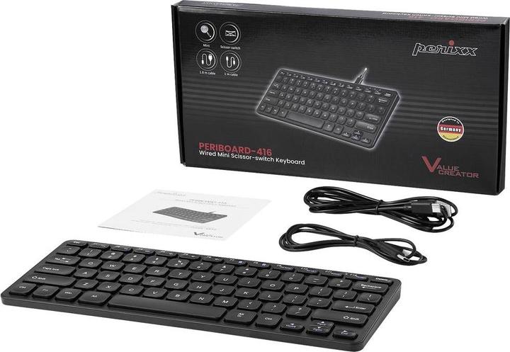 Actual product image Perixx PERIBOARD-416 EN, wired, USB mini keyboard with 4 hubs, black (DE, Cable)