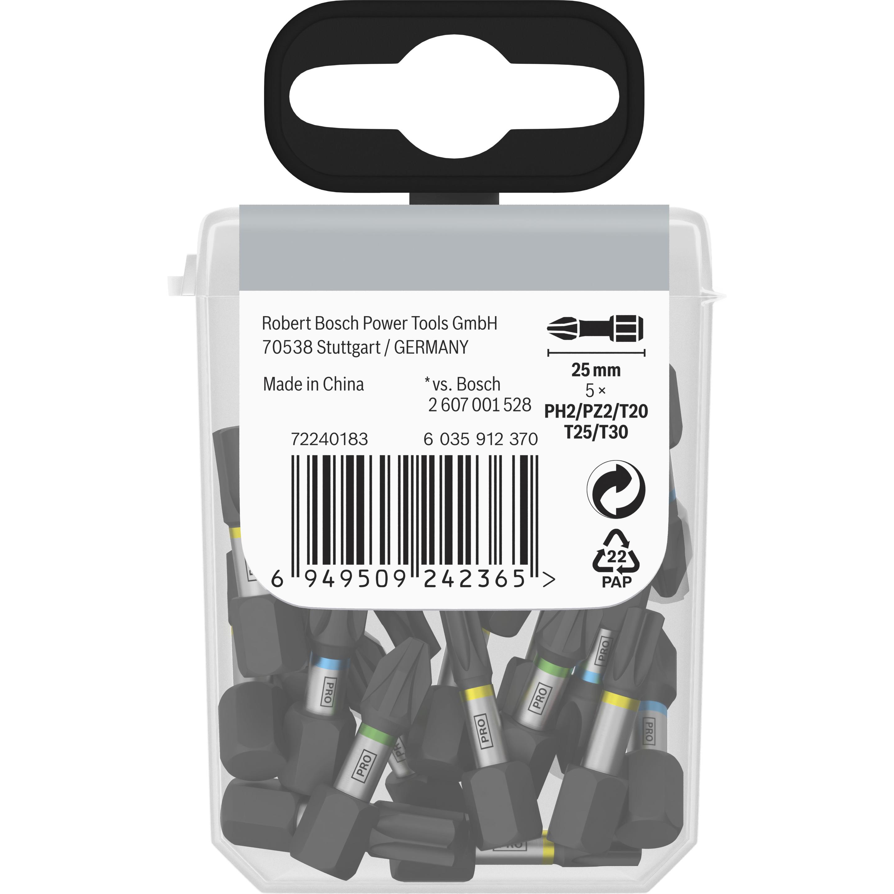 Bosch Professional Zubehör, Bits, PRO Impact Mixed Pack, PH2(x5), PZ2(x5), T20(x5), T25(x5), T30(x5), 25 mm, 25-tlg. (PZ...