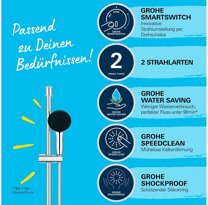 Produktbild Grohe Vitalio Start 110 QuickFix Brausestangenset, kleben oder bohren, Länge 600mm, wassersparend, 2 Strah