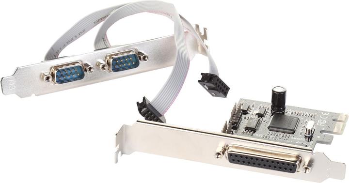 Actual product image i-tec PCI-E 2x serial 1x parallel adapter PCI-Express RS232 2x DB-9 parallel port 1x DB-25 via