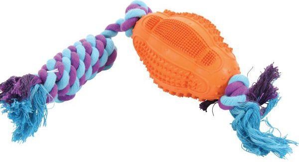 Productafbeelding Zolux Rugbybal met touw van 11 cm (Bal speelgoed hond)
