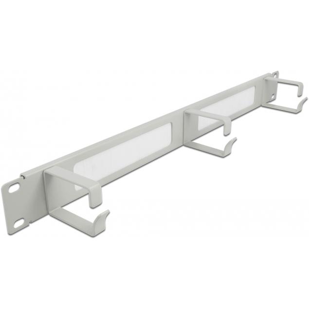 Delock Cable Management Brush Strip with 3 hooks, Serverschrank Zubehör, Grau