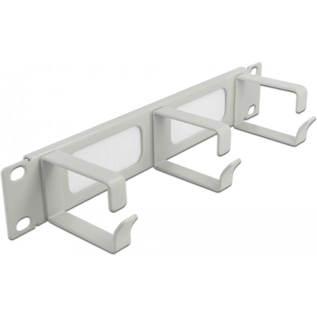 Delock Cable Management Brush Strip with 3 hooks, Serverschrank Zubehör, Grau