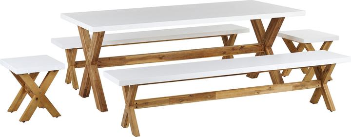 Produktbild Beliani Gartenmöbel Set Faserzement weiss 8-Sitzer 5-teilig OLBIA (200 x 100 x 75 cm)