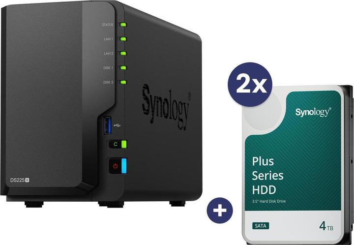 Synology DiskStation DS225+ 2-bay NAS server empty enclosure + 2x Plus 3.5"" SATA 6Gb...