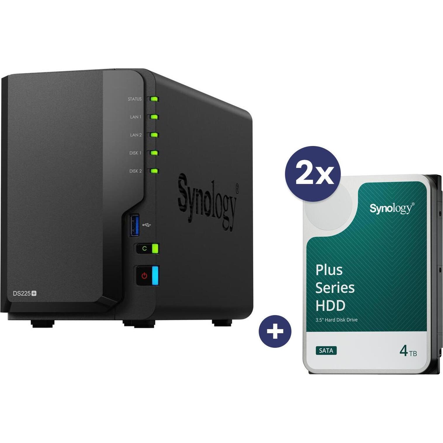 Synology DiskStation DS225+ 2 Einschübe NAS-Server Leergehäuse + 2x Plus 3.5"" SATA 6Gb..., NAS Zube