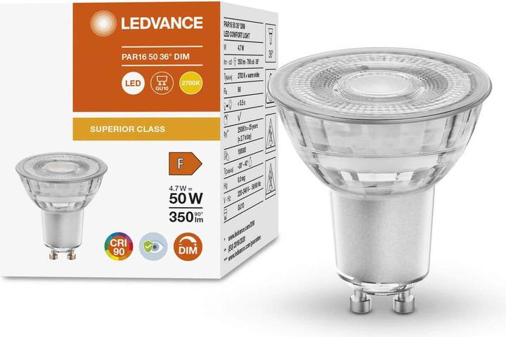 Productafbeelding Ledvance LED Comfort PAR16 36° 350lm 4,7W/927 (50W) GU10 daempbar (GU10, 4.70 W, 350 lm, 1 x, F)