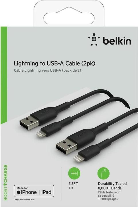 Actual product image Belkin Lightning To USB-A Cable 1m 2pk - Black (1 m)