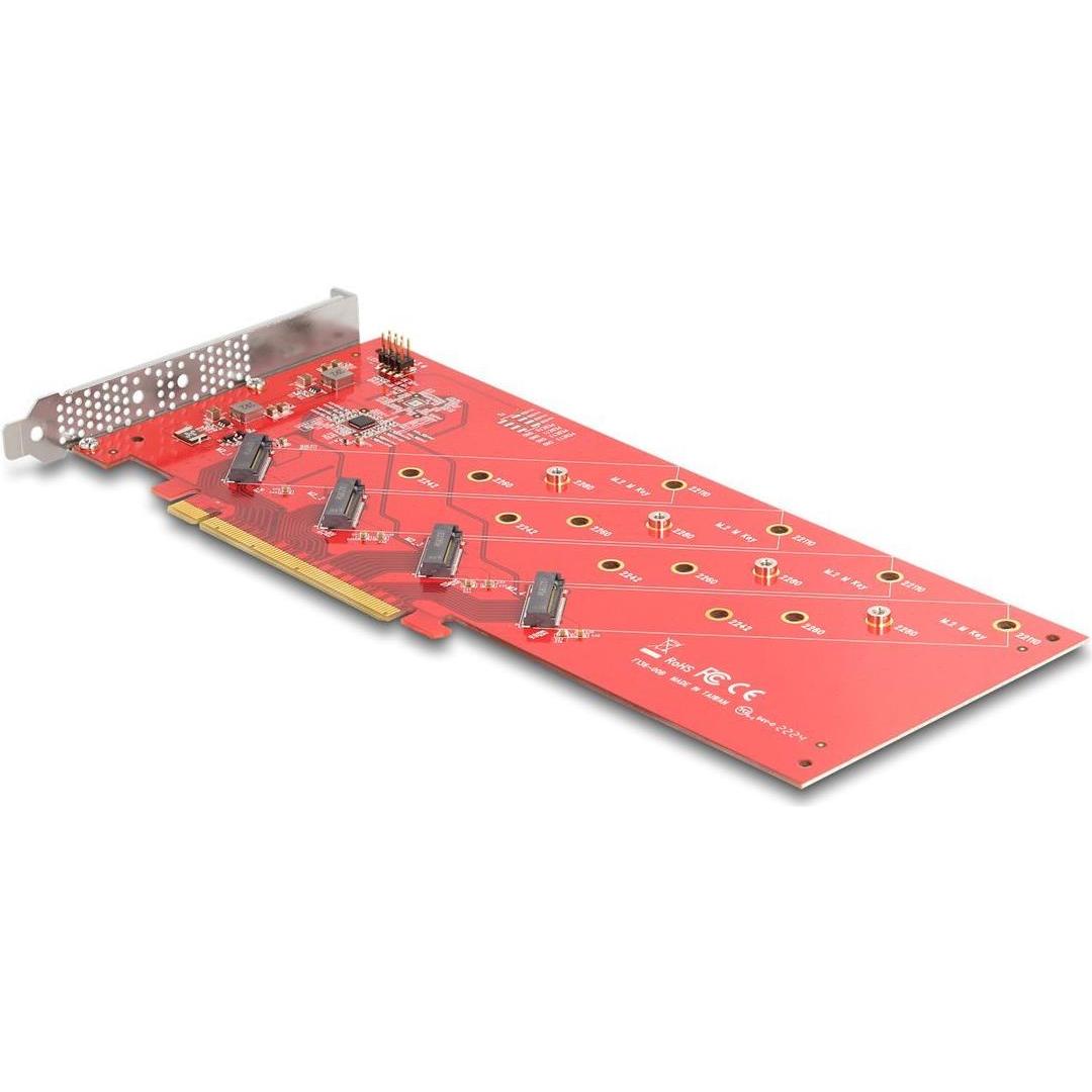 Delock Scheda PCI Express x16 a 4 x NVMe M.2 Key M interna 110 mm - Biforcazione, Controller di archiviazione