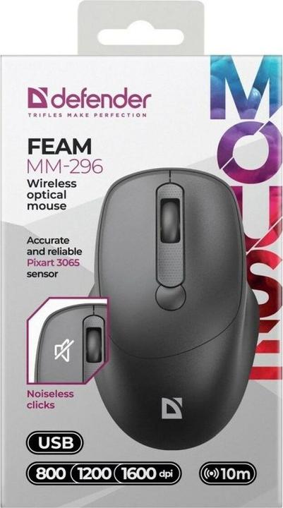 Actual product image Defender FEAM MM-296 RF 1600 DPI wireless silent click mouse (Wireless)
