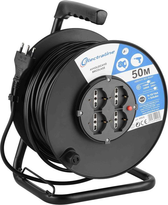 Electraline Cable reels 2 Sockets+ 2 Schuko 10/16A+T 3x1,5 (50 m, 1.50 mm²)