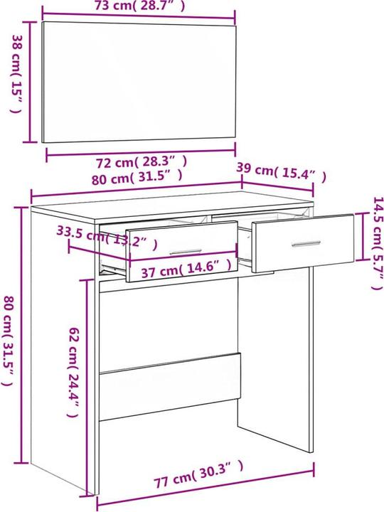Image du produit vidaXL Schminktisch (80 x 39 x 80 cm)