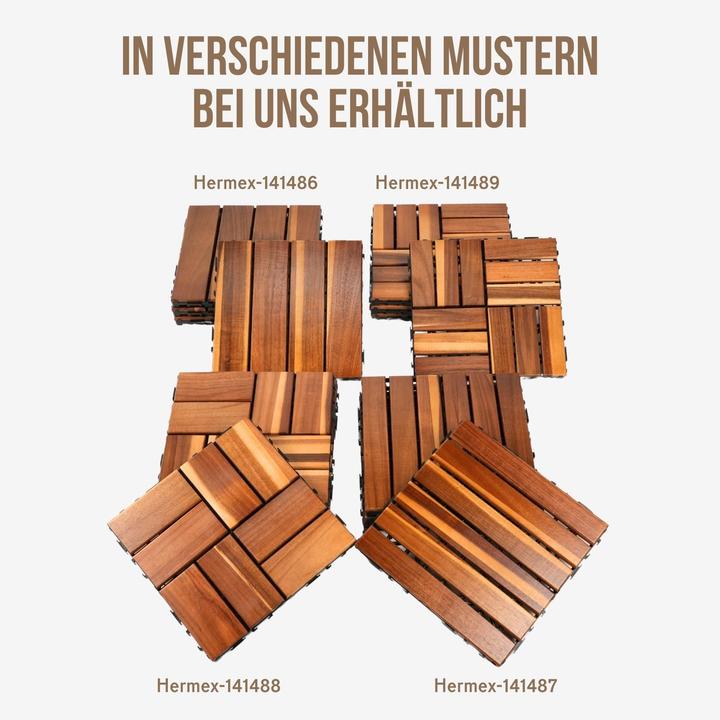Produktbild Hermex 4er-Set Akazienholz-Fliesen Bodenplatten Klickfliesen Holzfliesen (4 x)
