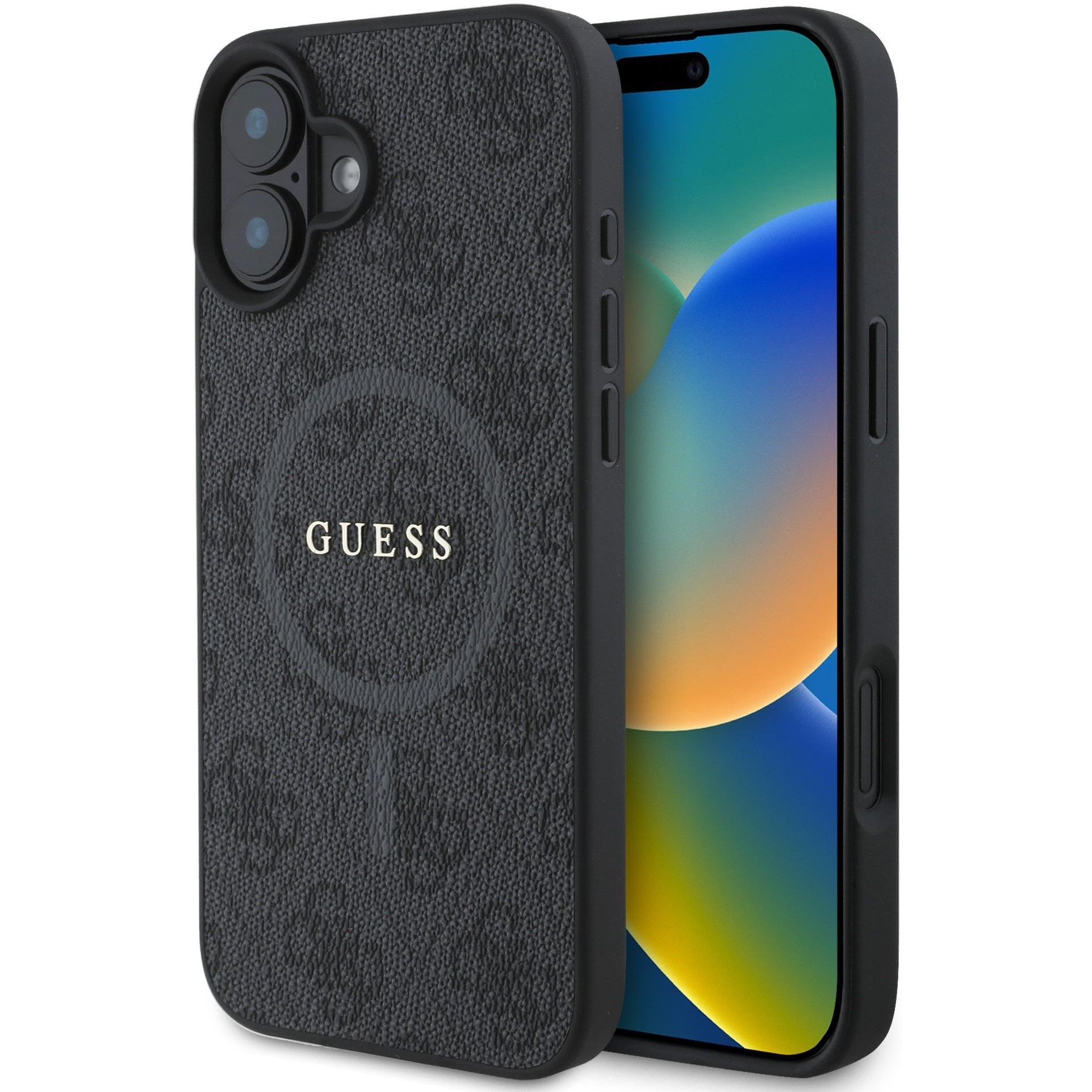 Guess GUHMP16SG4GFRK iPhone 16 6,1" czarny/black MagSafe PU 4G Ring Classic Logo (Apple iPhone 16), Smartphone Hülle, Sc...