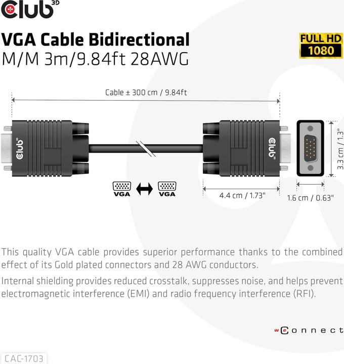 Produktbild Club 3D Club3D Kabel VGA > VGA St/St (3 m)