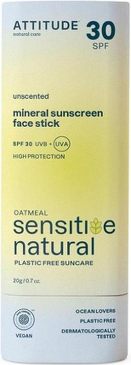 Attitude Mineral Sunscreen Face Stick for Sensitive Skin SPF 30 EWG Verified Plastic-Free Broad Spec (Sonnencreme Gesicht, SPF 30, 20 g)