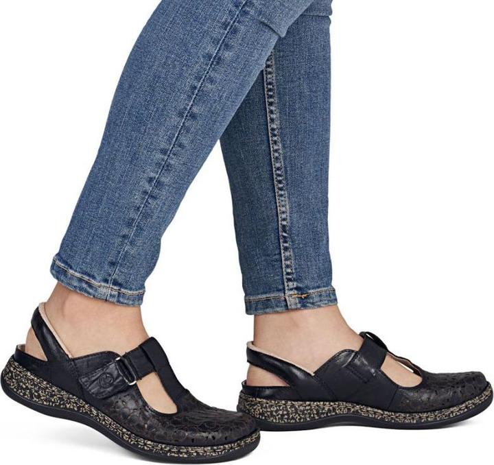 Actual product image Rieker Women's leather openwork sandals, comfortable, wide, black, 46397-00 (38)