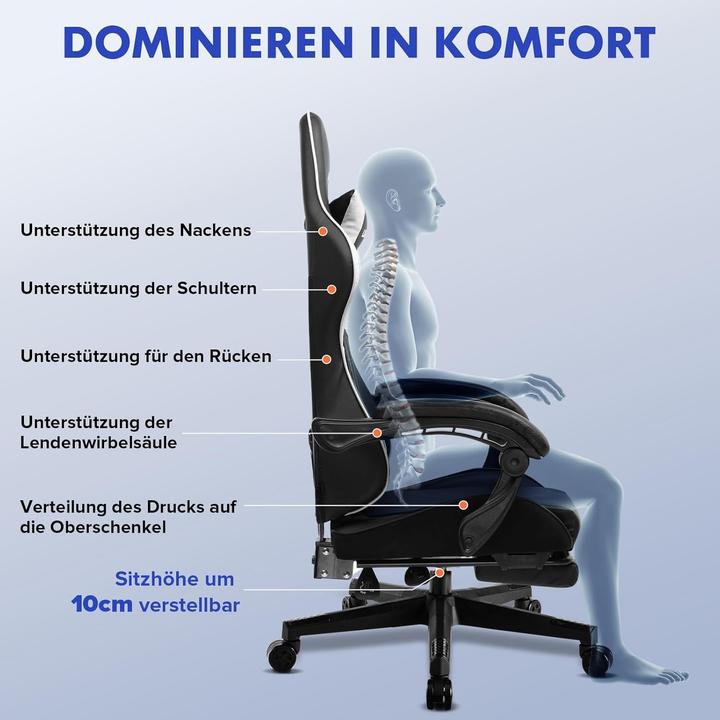 Actual product image Luckracer Ergonomic Gaming Chair with Adjustable Lumbar Support and Footrest