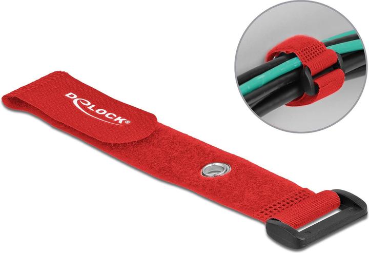 Delock Velcro cable tie with loop and fixing eye L 190 x W 25 mm red 5 pieces (Velcro cable ties, 190 mm, 5 pcs.)