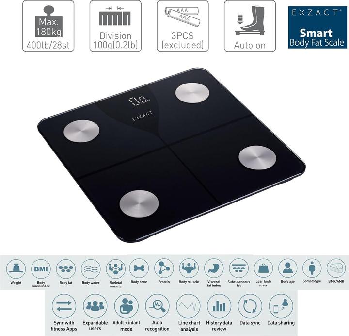 Immagine prodotto Exzact Monitor della composizione corporea (180 kg)