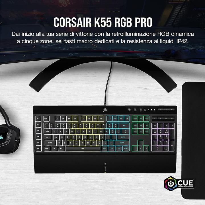 Productafbeelding Corsair K55 RGB PRO USB QWERTY-toetsenbord Zwart (IT, Bedraad)