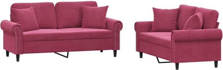 vidaXL Sofagarnitur Kissen Sessel Sofa Couch Designsofa 2-tlg. Weinrot Samt (2-Sitzer)