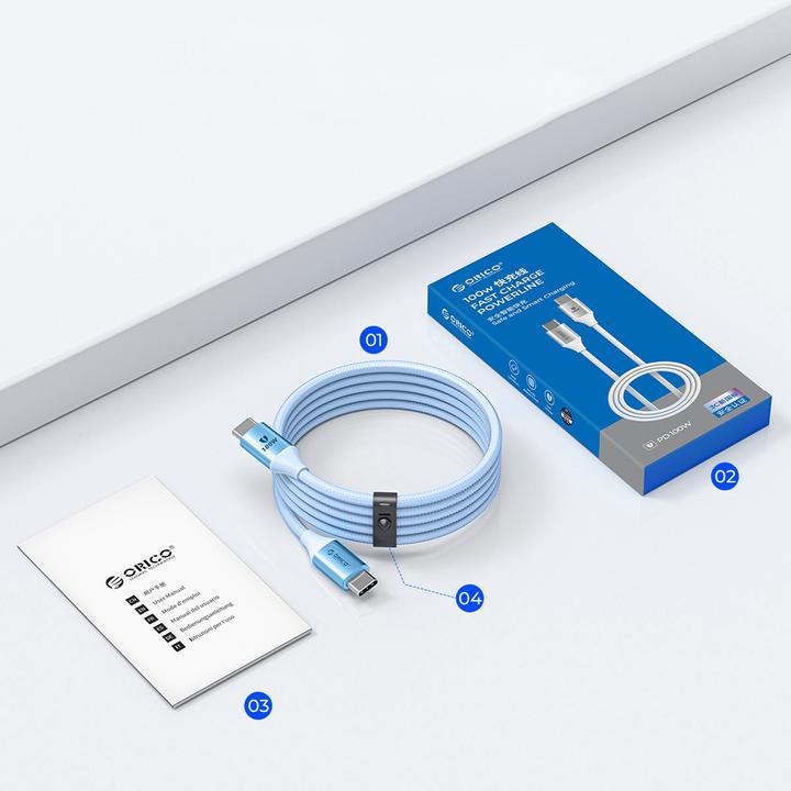 Actual product image Orico Cable CDX 100W 5A Power Delivery USB-C - USB-C cable 1m - blue (1 m, USB 2.0, 100 W)